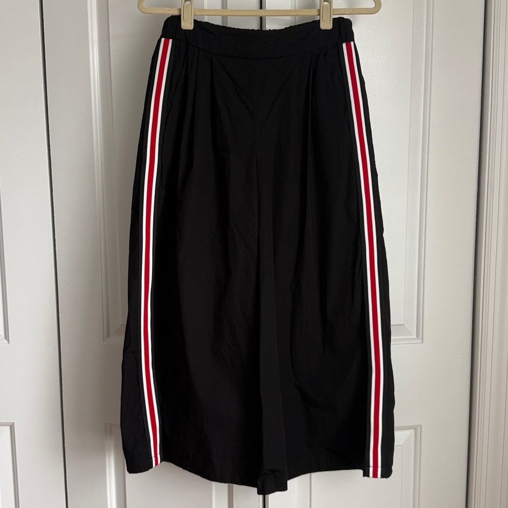 Anthropologie Maeve Black Pants with Red and White Stripes